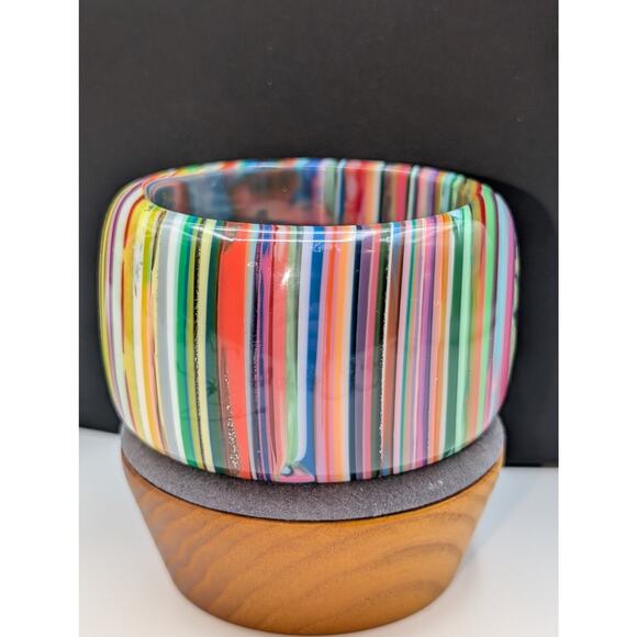 Carlos Sobral, Brazil, RARE! Signed Wide Rainbow Stripe Resin Bangle Bracelet - Picture 10 of 14